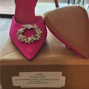 Satin Slingback Heels - Pink